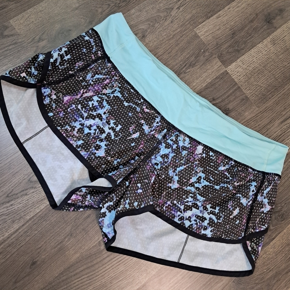 lululemon athletica Black Multi Athletic Shorts with Light Blue Waistband